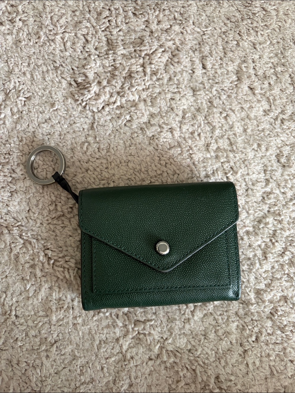 Rebecca Minkoff Dark Green Leather Card Holder with Key Ring